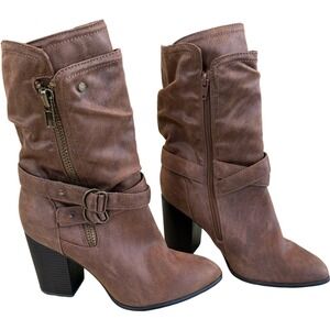 Carlos‎ by Carlos Santana "Paisley" Brown Ruched Heeled Booties Women's Size 10M